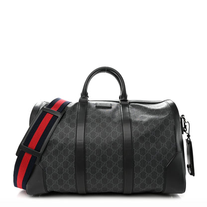 Gucci Soft GG Supreme Monogram Appia Calfskin Web Medium Carry On Duffle Bag Black Grey 1 of 11
