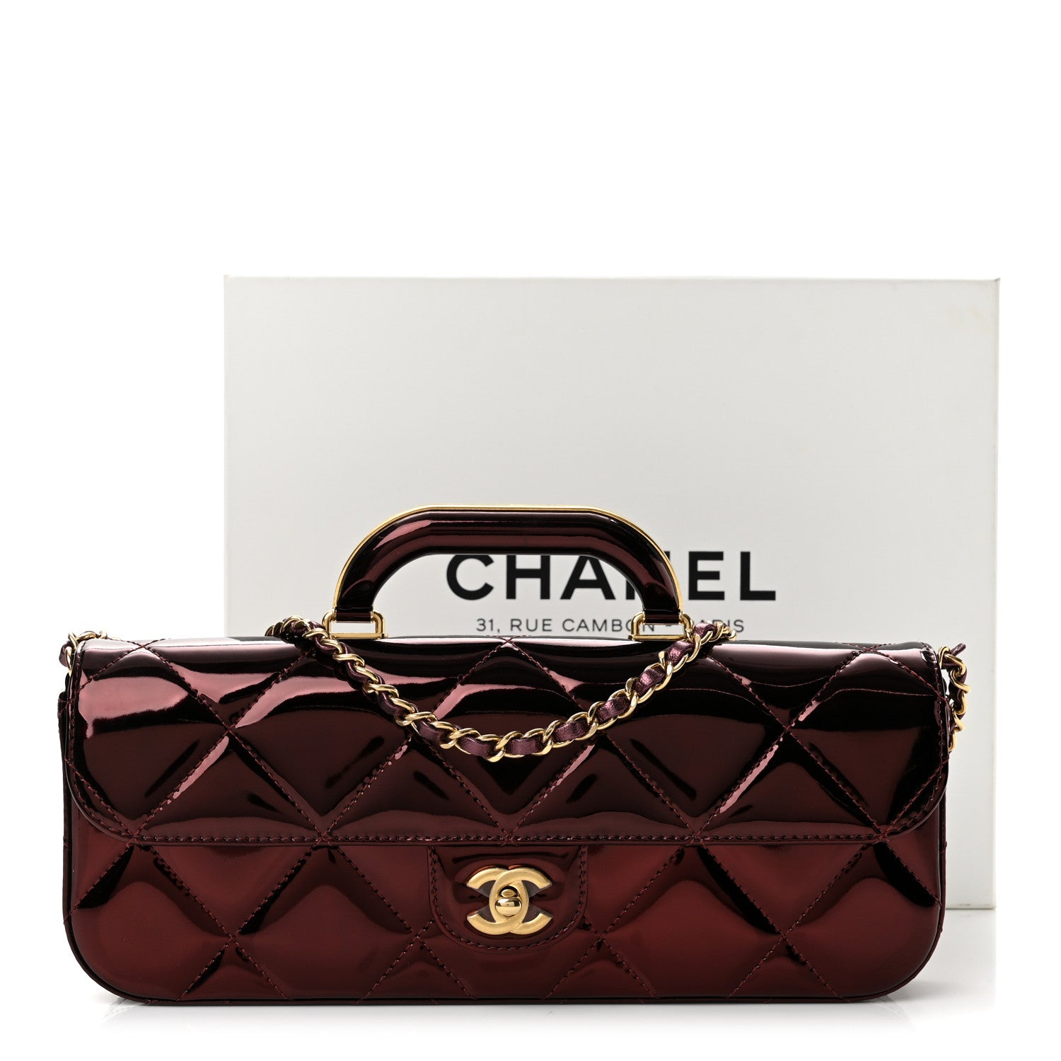 m　CHANEL Chanel Metallic Mirror Calfskin Large Top Handle Clutch With Chain