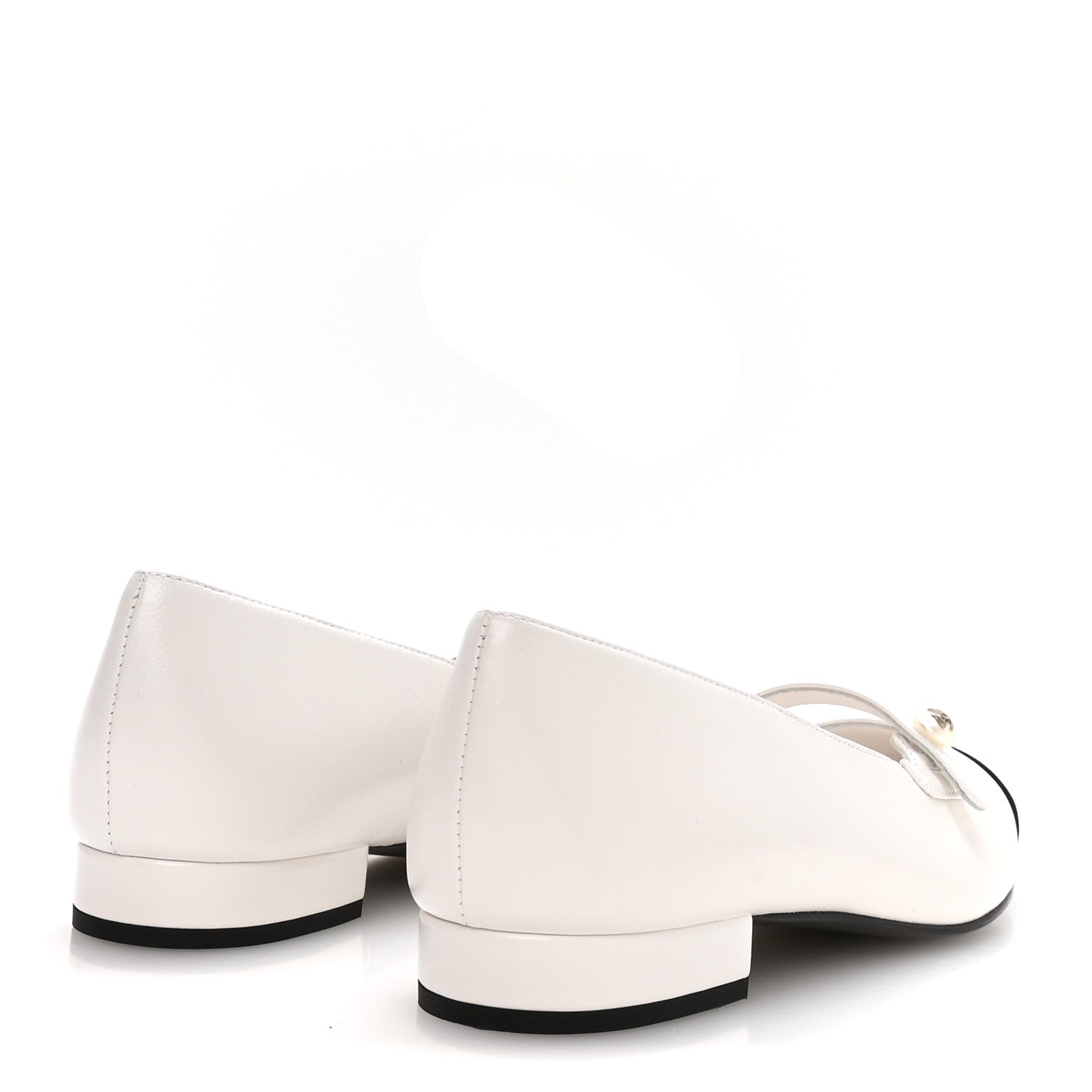 Chanel Shiny Lambskin Grosgrain Pearl Mary Janes Flats 38 White Black 5 of 9