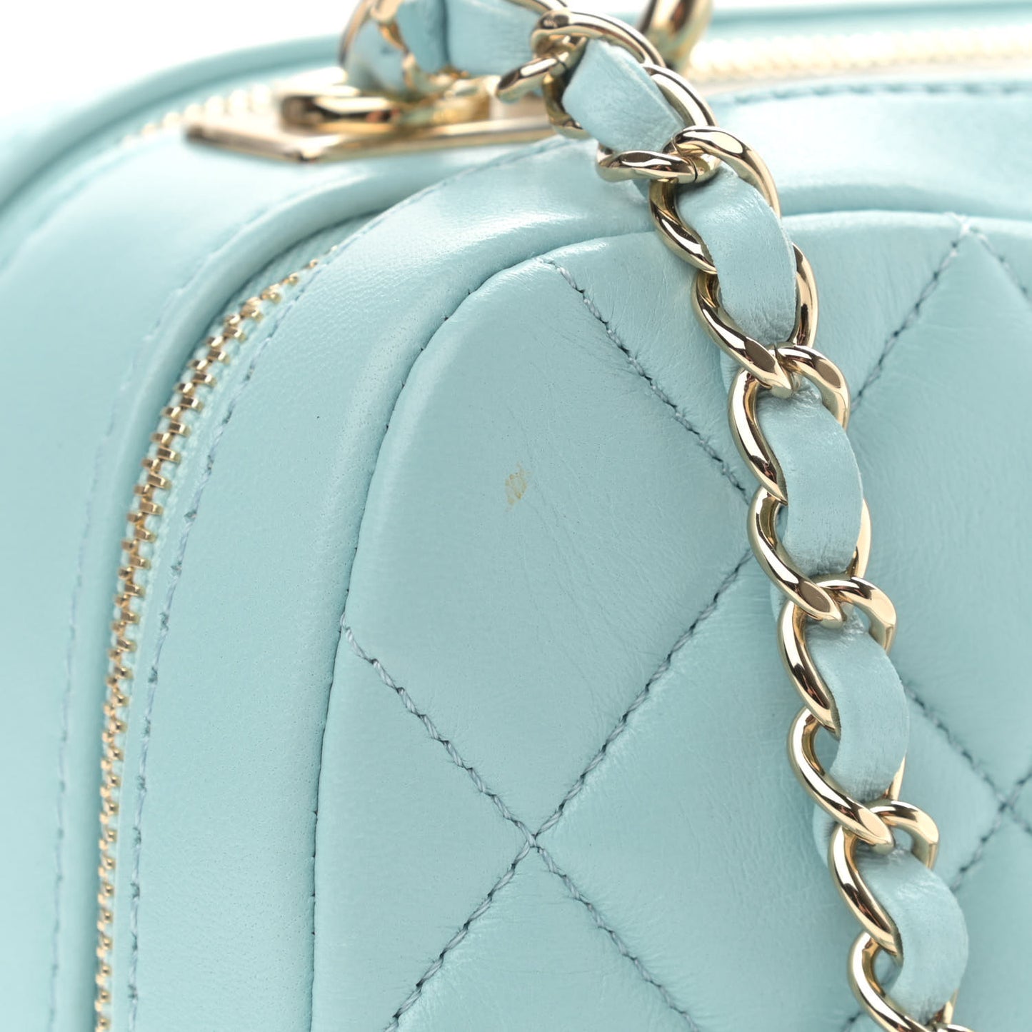 Lambskin Quilted Small Trendy CC Bowling Bag Light Blue