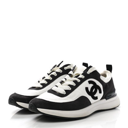Chanel Nylon Suede Calfskin CC Sneakers 39.5 White Dark Grey 4 of 8