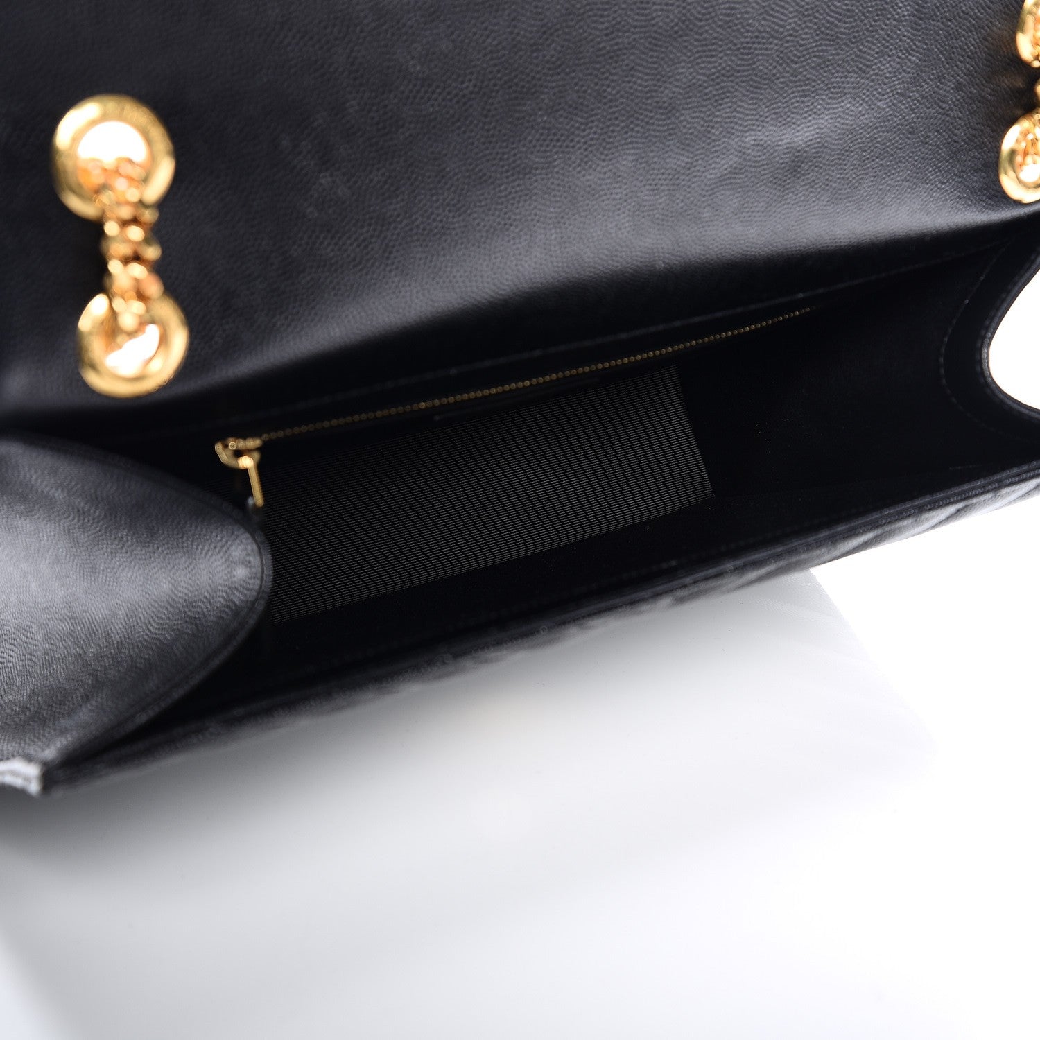 Saint Laurent Grain De Poudre Matelasse Chevron Large Monogram Satchel Black 5 of 8
