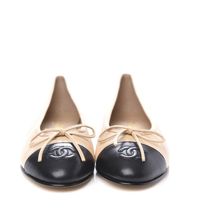 Chanel Lambskin CC Cap Toe Ballerina Flats 36 Beige Black 2 of 9