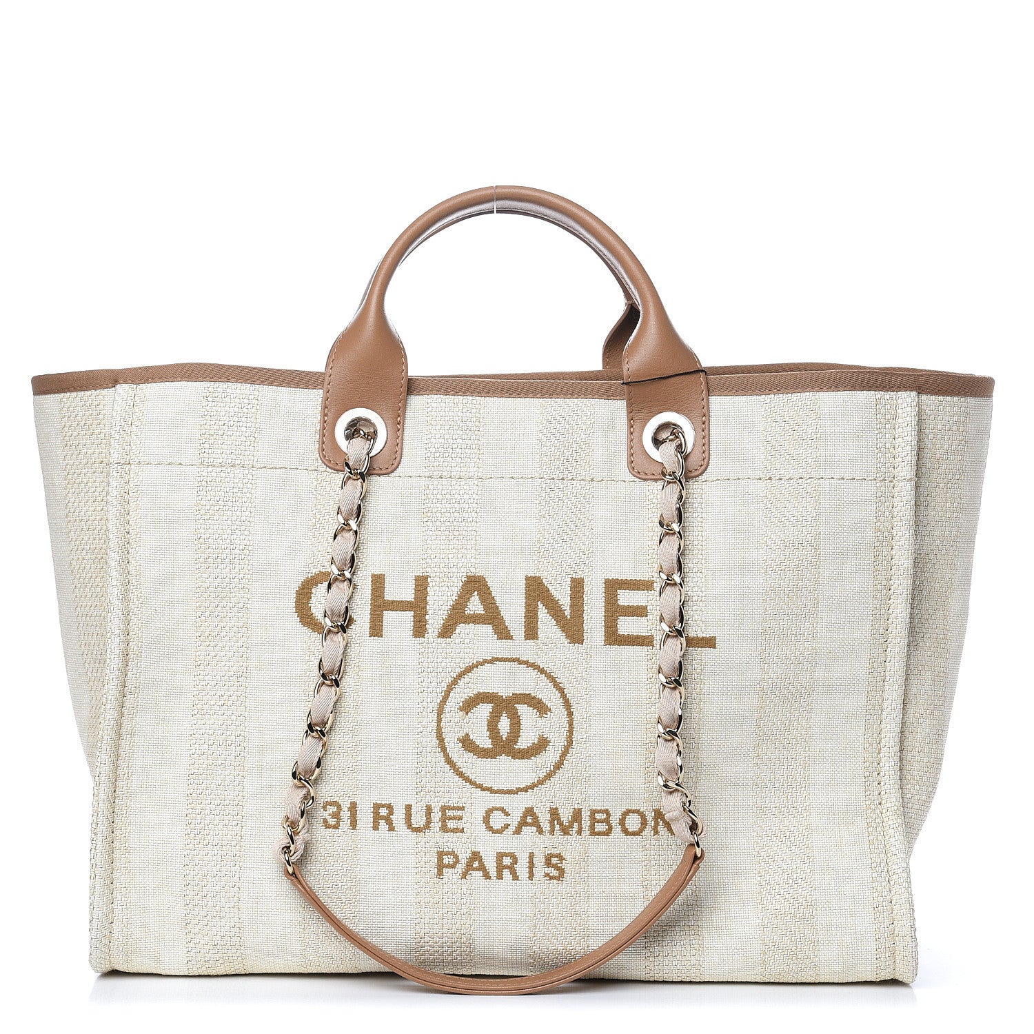 Chanel Straw Raffia Calfskin Striped Large Deauville Tote Beige 1 of 10
