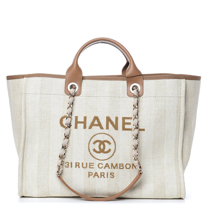 Chanel Straw Raffia Calfskin Striped Large Deauville Tote Beige 1 of 10