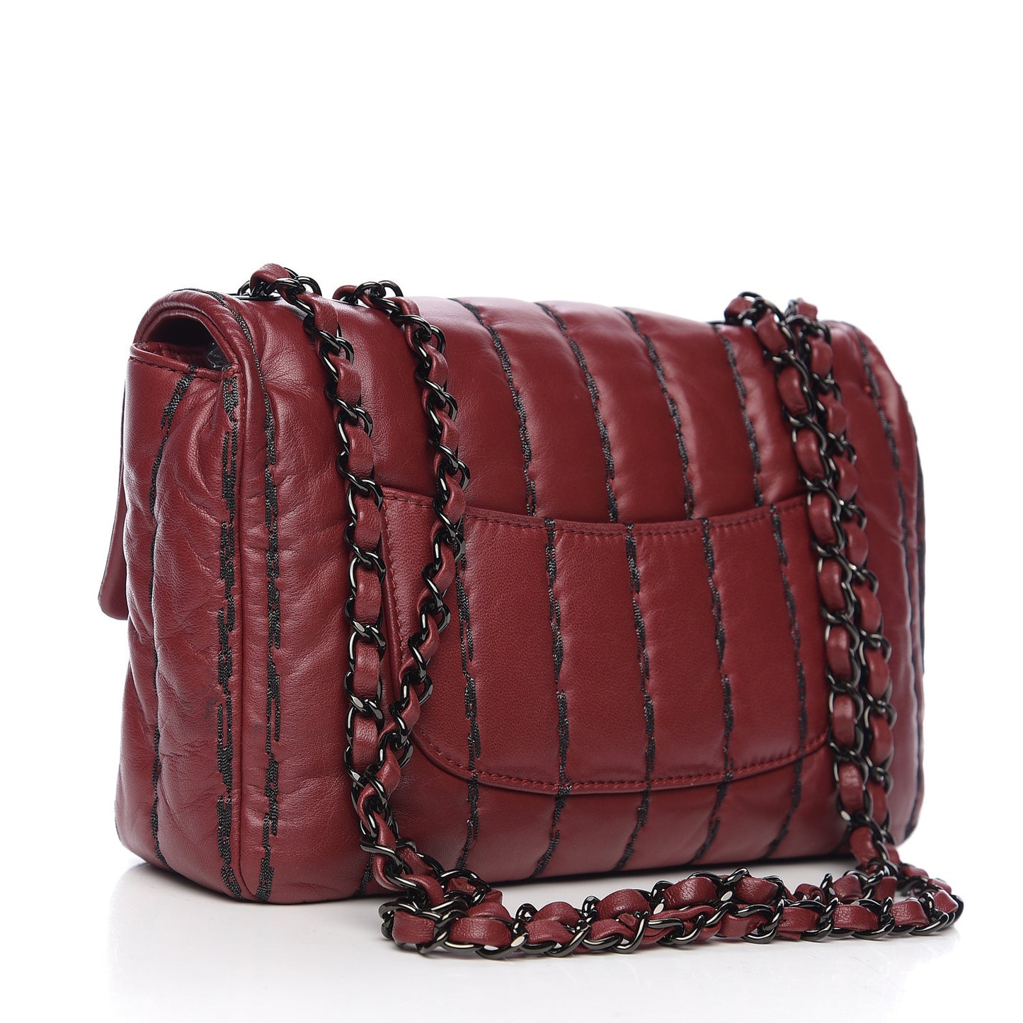 Lambskin Vertical Stitch Mini Rectangular Flap Rouge Fonce