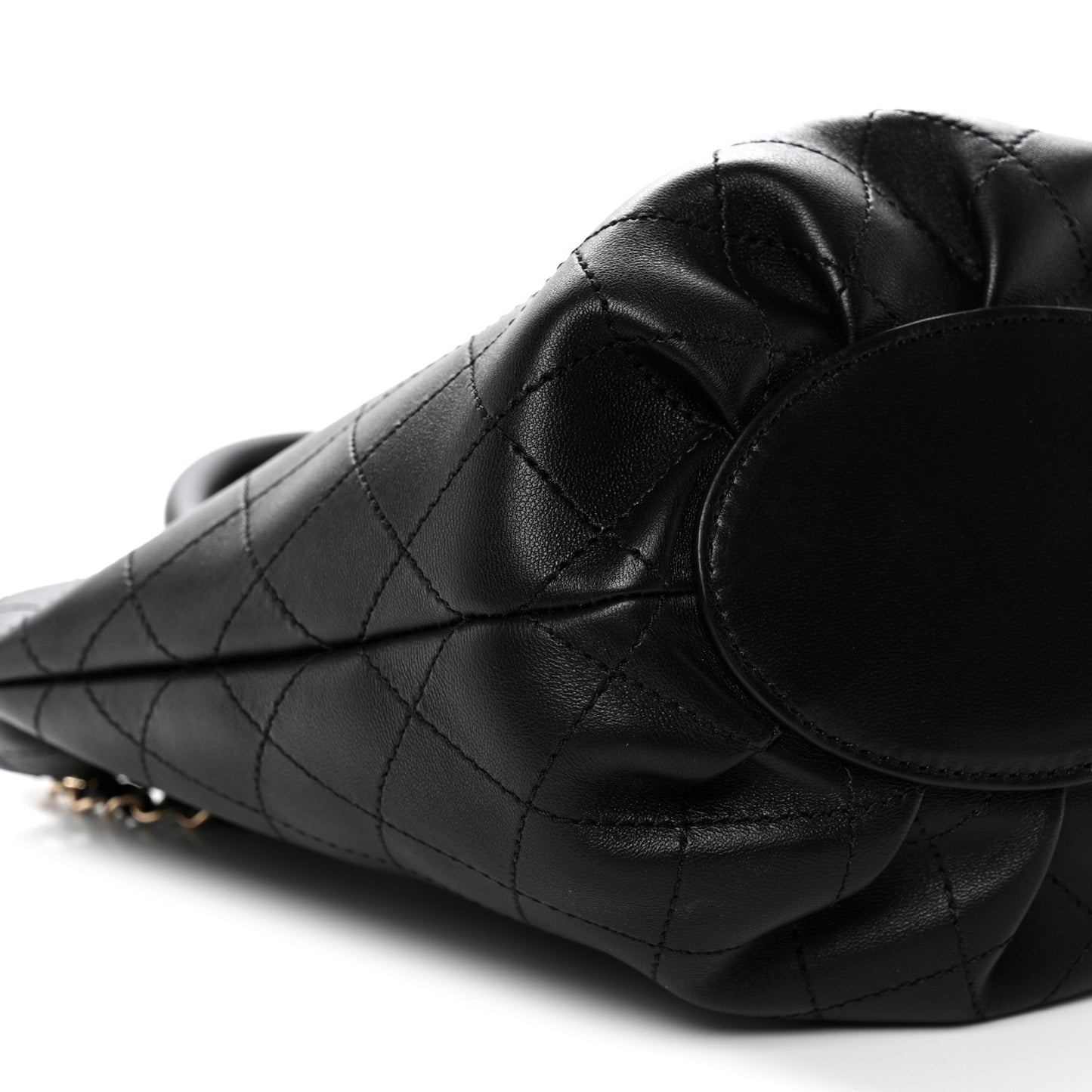 Lambskin Stitched Small Shopping Tote Black