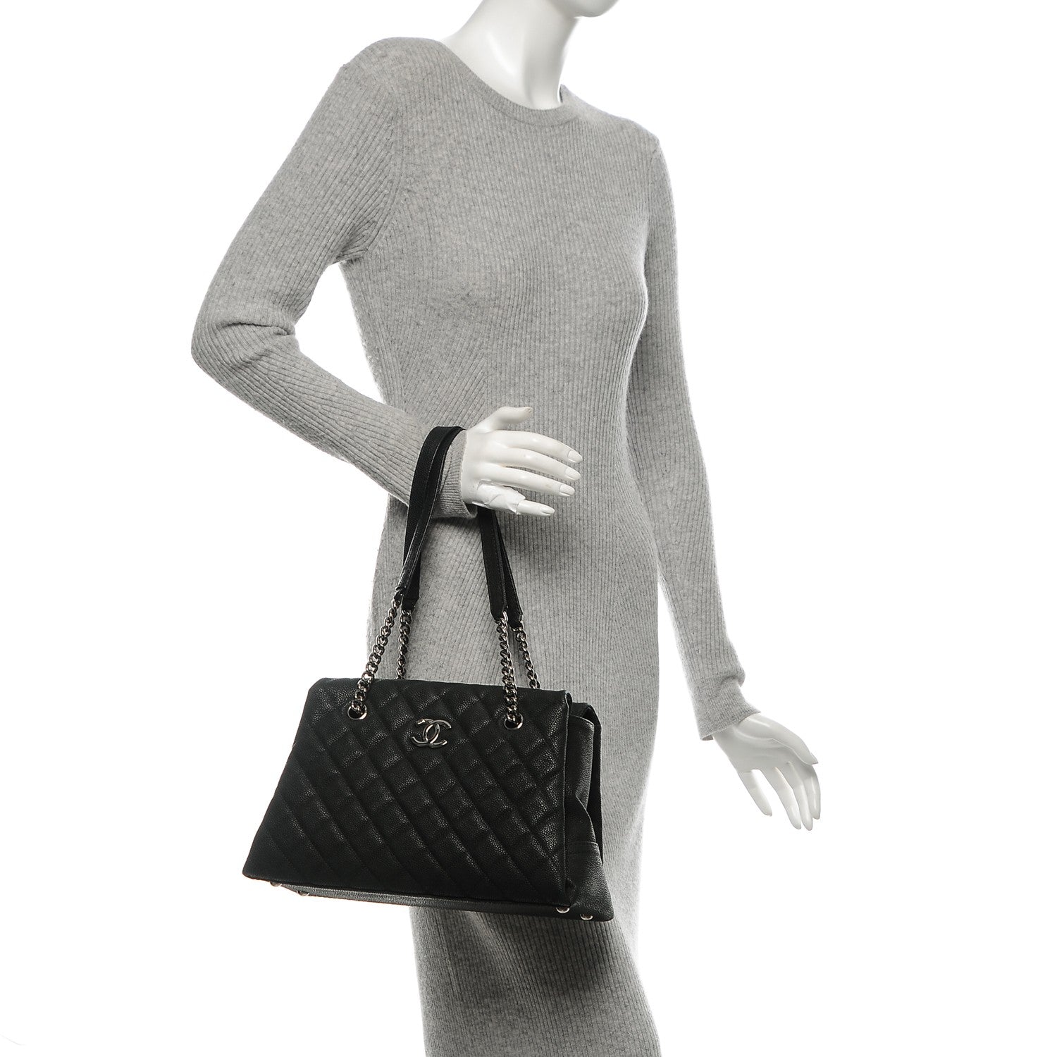 Chanel Iridescent Caviar Quilted Lady Pearly Tote Black 2 of 7