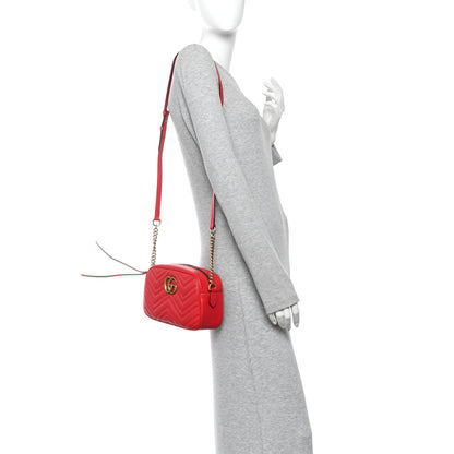 Gucci Calfskin Matelasse Small GG Marmont Chain Shoulder Bag Hibiscus Red 2 of 10