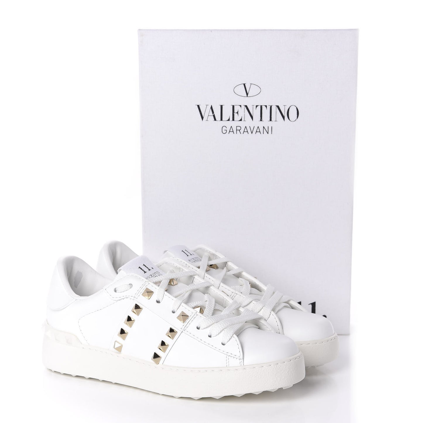 Calfskin Rockstud Untitled Open Sneakers 36 White