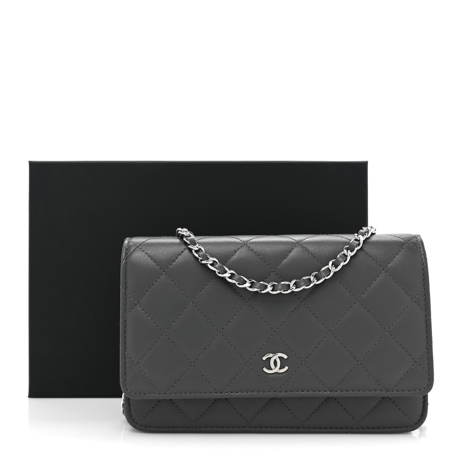 Chanel Lambskin Quilted Wallet On Chain WOC Grey 13 of 13