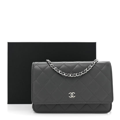 Chanel Lambskin Quilted Wallet On Chain WOC Grey 13 of 13