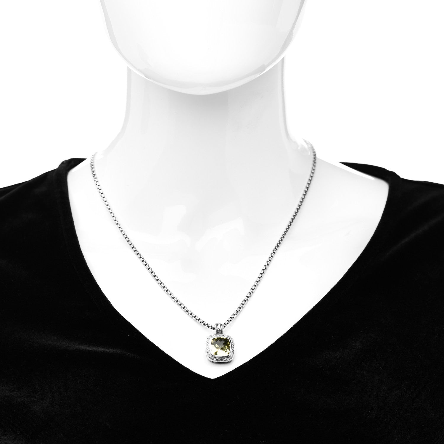 David Yurman Sterling Silver 14K Yellow Gold Diamond Lemon Citrine 11mm Albion Enhancer Pendant Necklace 2 of 4