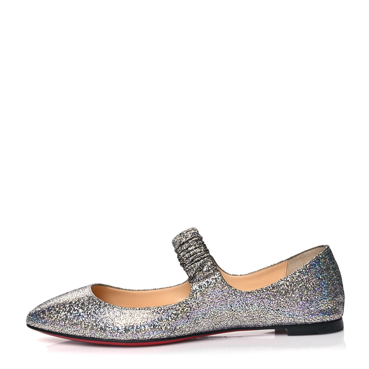 Christian Louboutin Nappa Mica Gil Mary Jane Ballet Flats 38.5 Silver 1 of 7