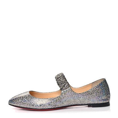 Christian Louboutin Nappa Mica Gil Mary Jane Ballet Flats 38.5 Silver 1 of 7