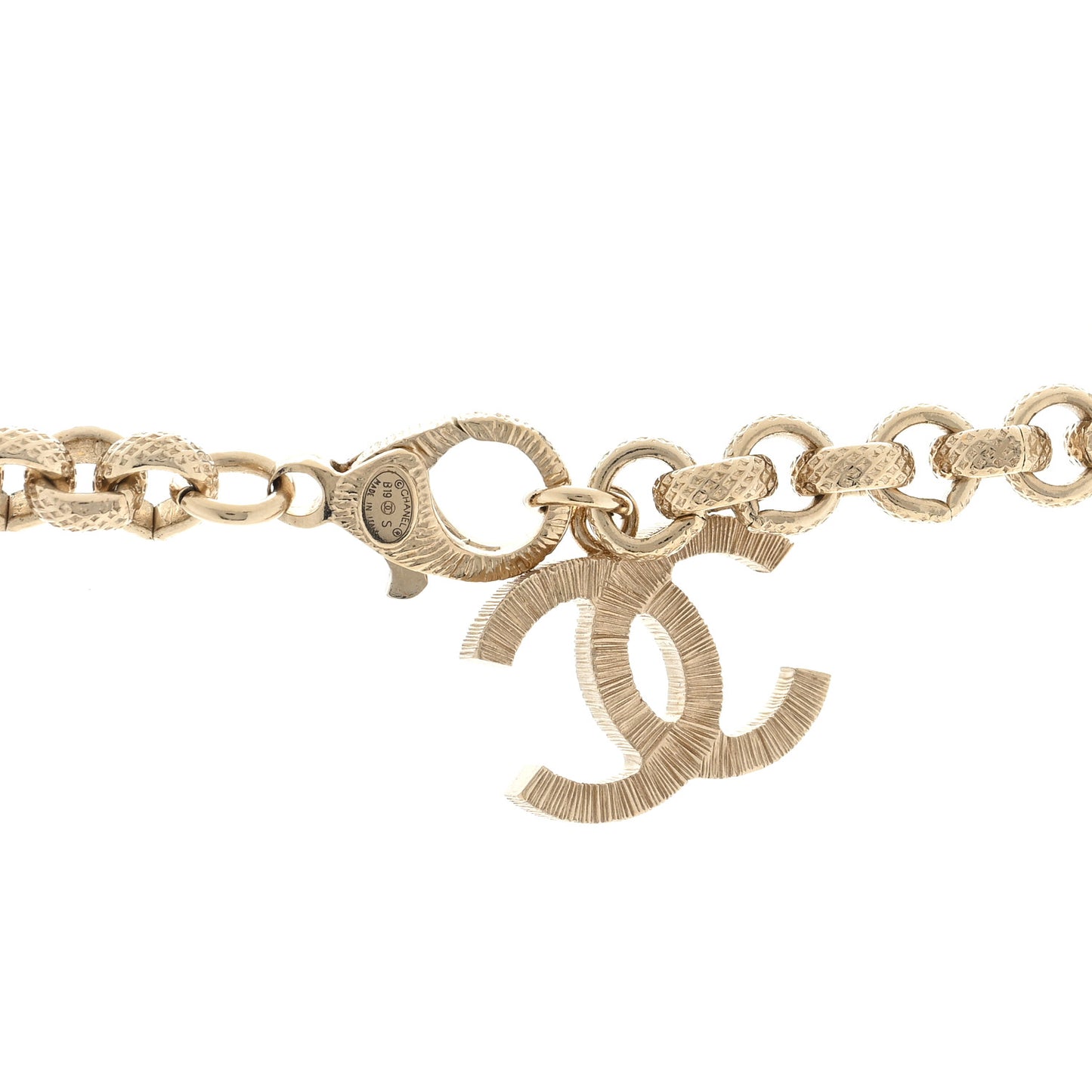 Metal Crystal Cha-Nel Logo Necklace Gold
