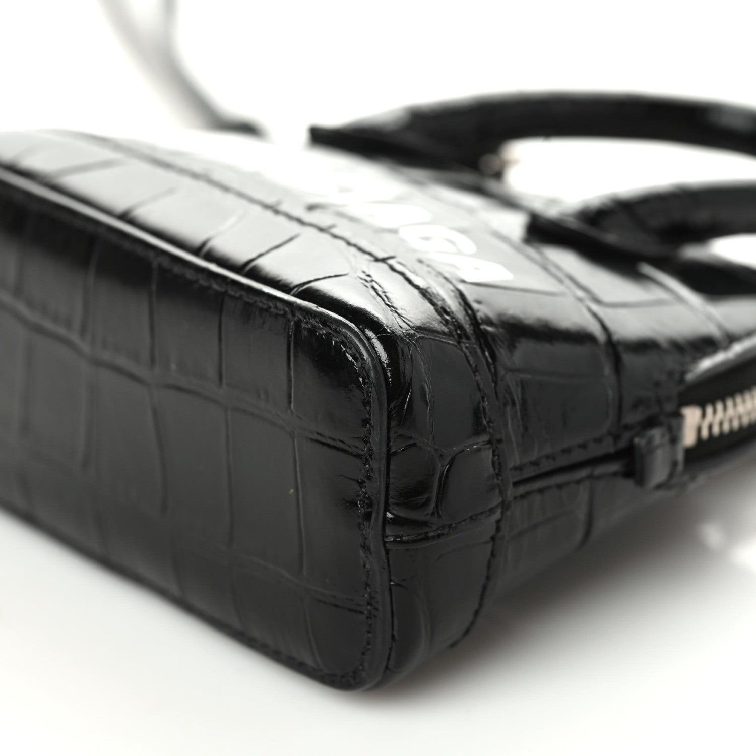 Balenciaga Shiny Calfskin Logo Crocodile Embossed Mini Ville Top Handle Bag Black 6 of 8