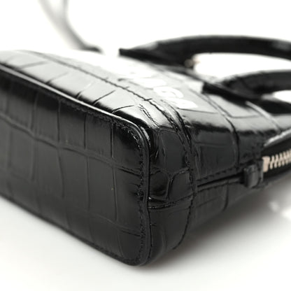 Balenciaga Shiny Calfskin Logo Crocodile Embossed Mini Ville Top Handle Bag Black 6 of 8