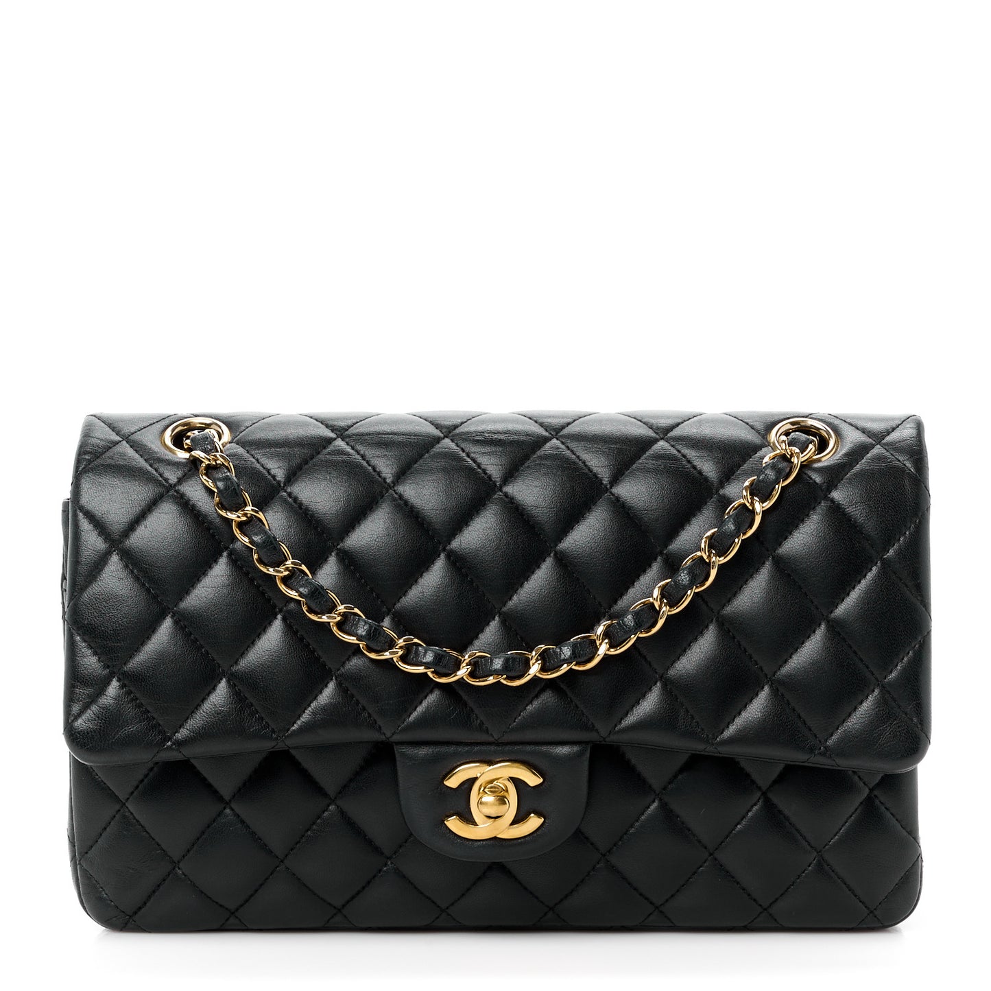Lambskin Quilted Medium Double Flap Black
