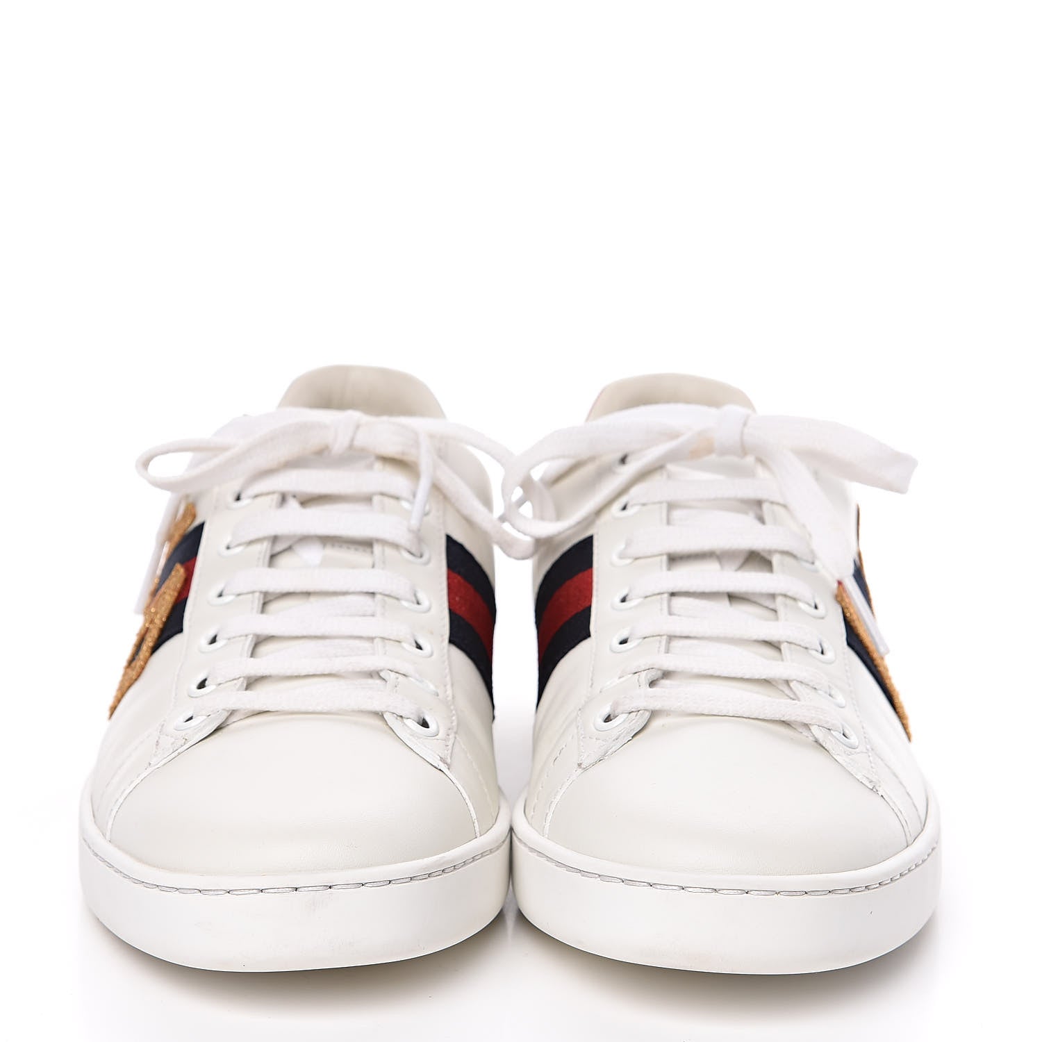 Gucci Calfskin Nappa Web LOVED Embroidered Womens Ace Sneakers 40 White Red Flame Notte 2 of 10