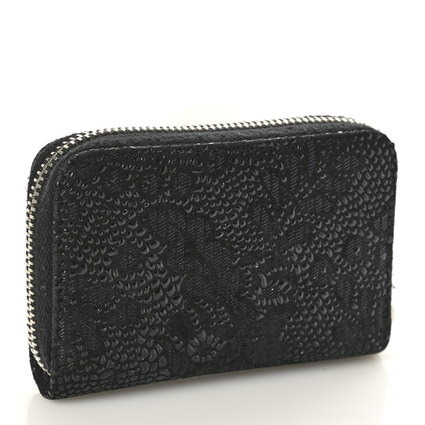 Suede Floral Embossed Zipped Coin Purse Black