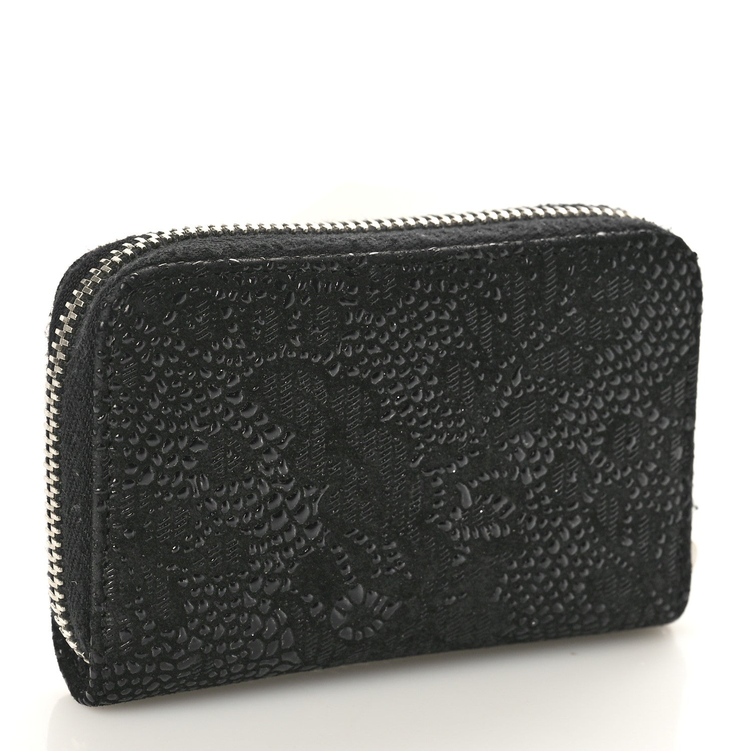Chanel Suede Floral Embossed Zipped Coin Purse Black 3 of 9