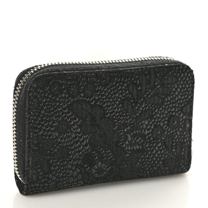 Chanel Suede Floral Embossed Zipped Coin Purse Black 3 of 9