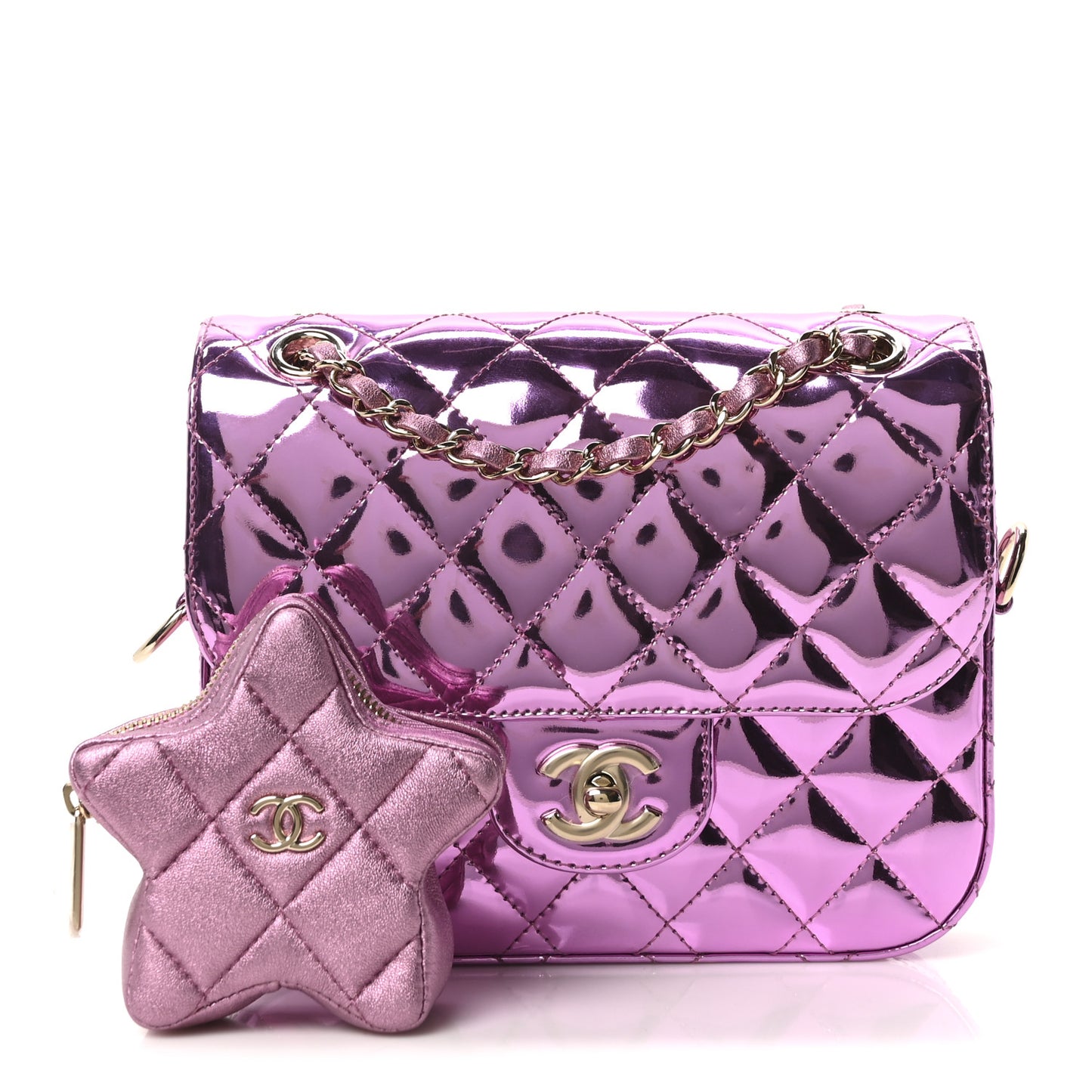 Mirror Calfskin Metallic Calfskin Quilted Hollywood Boulevard Flap With Coin Purse Light Purple