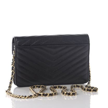 Chanel Goatskin Chevron Quilted Statement Wallet On Chain WOC Black 2 of 10