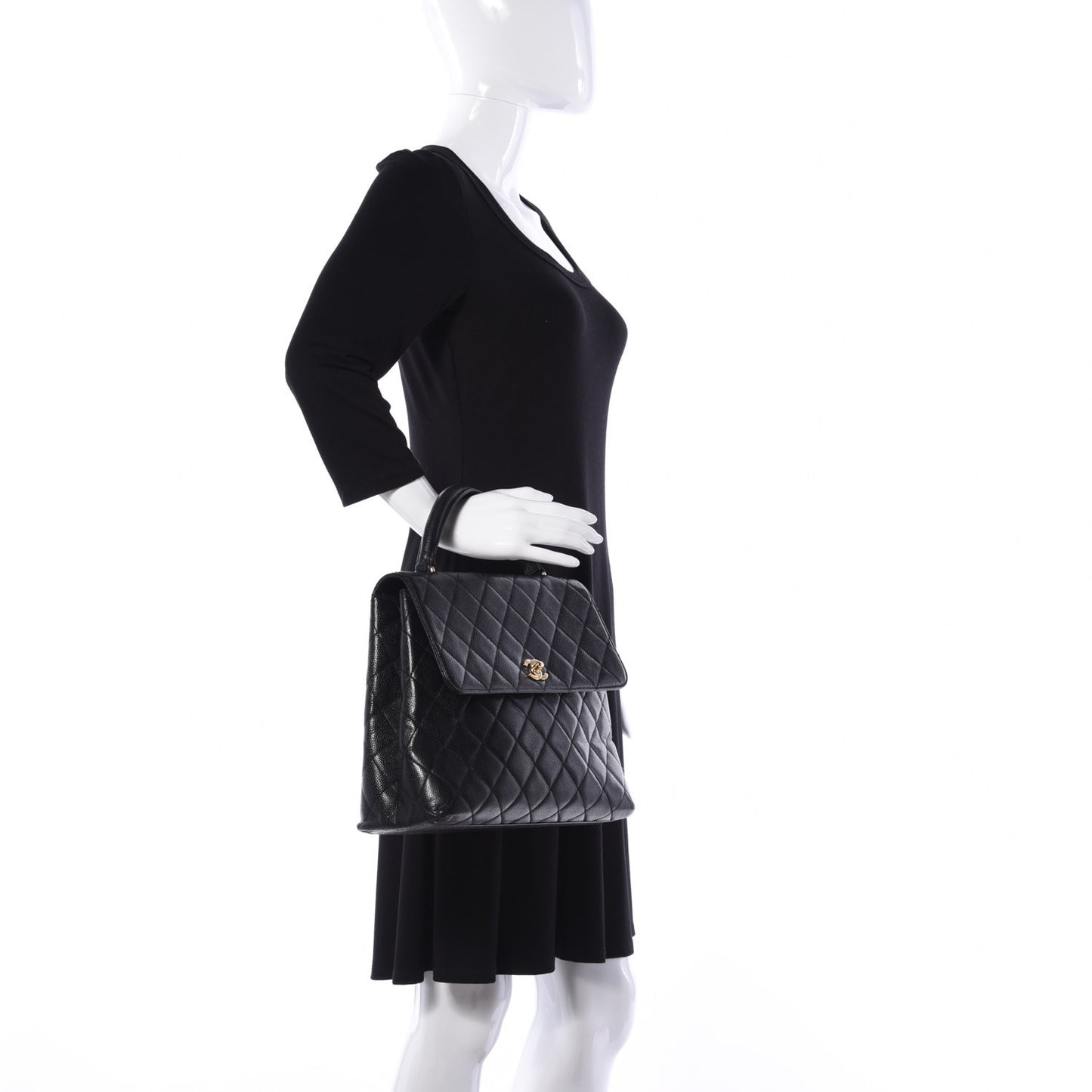 Caviar Quilted Jumbo Kelly Flap Black