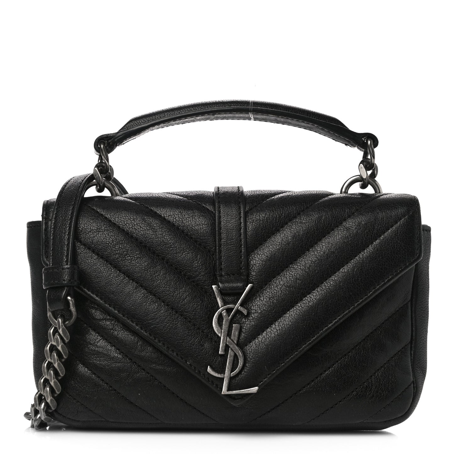 Sheepskin Matelasse Chevron Monogram College Chain Wallet Black