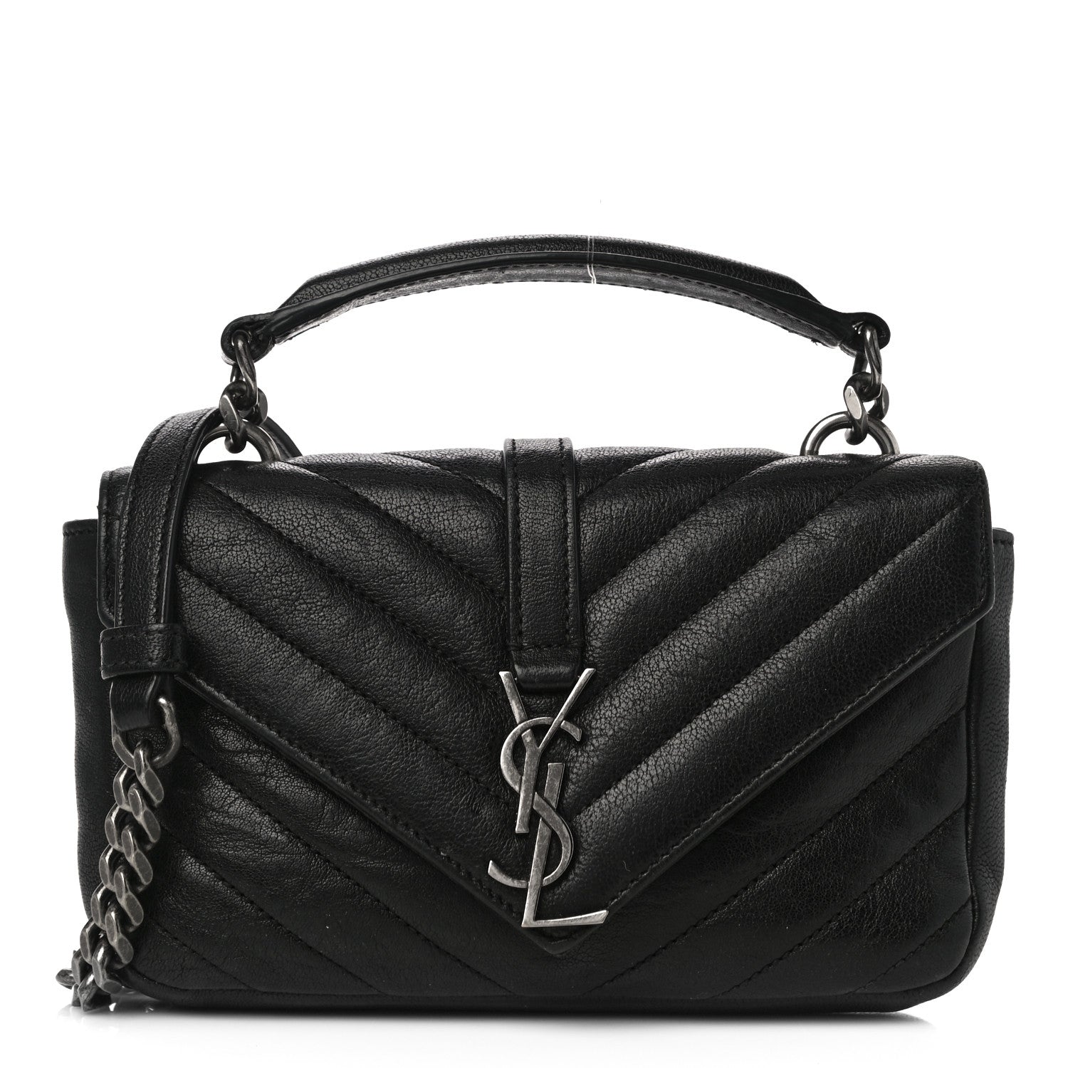 Saint Laurent Sheepskin Matelasse Chevron Monogram College Chain Wallet Black 1 of 9