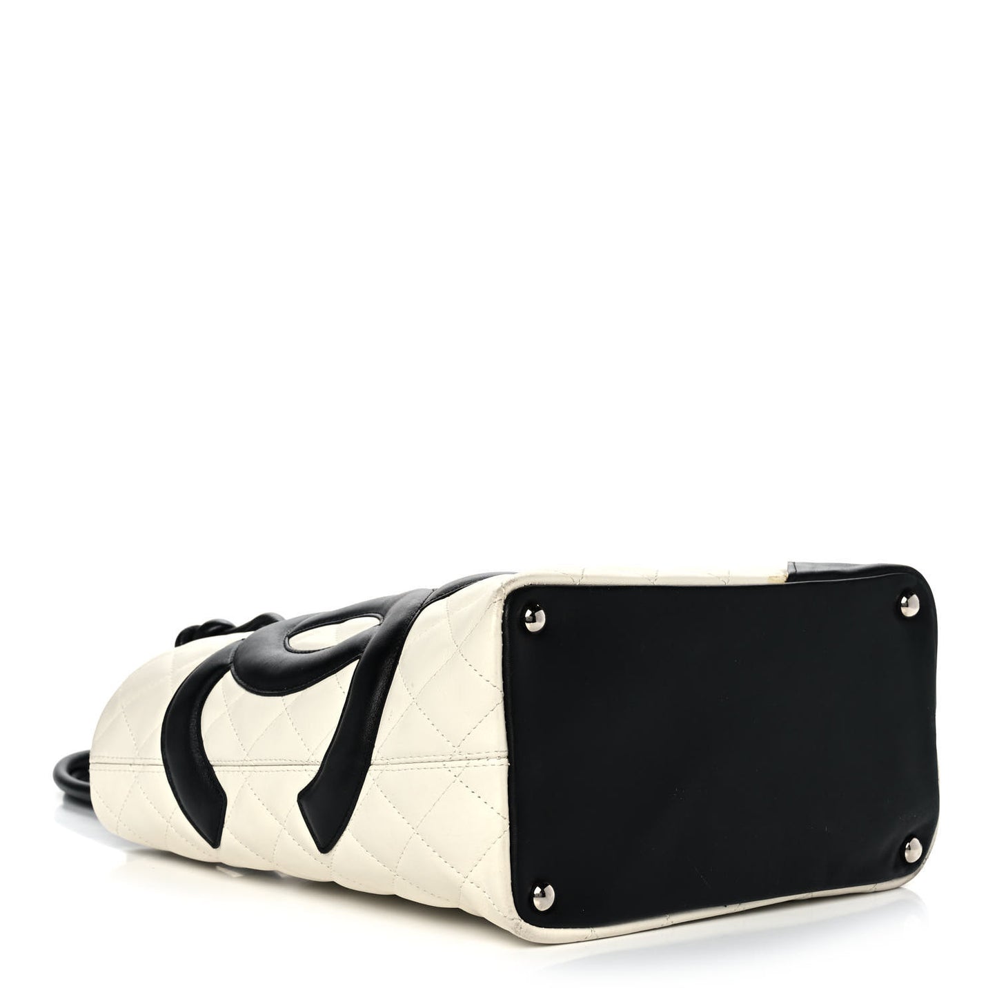 Calfskin Quilted Medium Cambon Tote White Black
