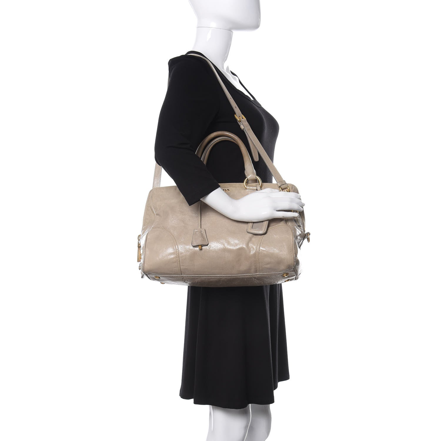 Prada Vitello Shine Shopping Satchel Cammeo 2 of 17