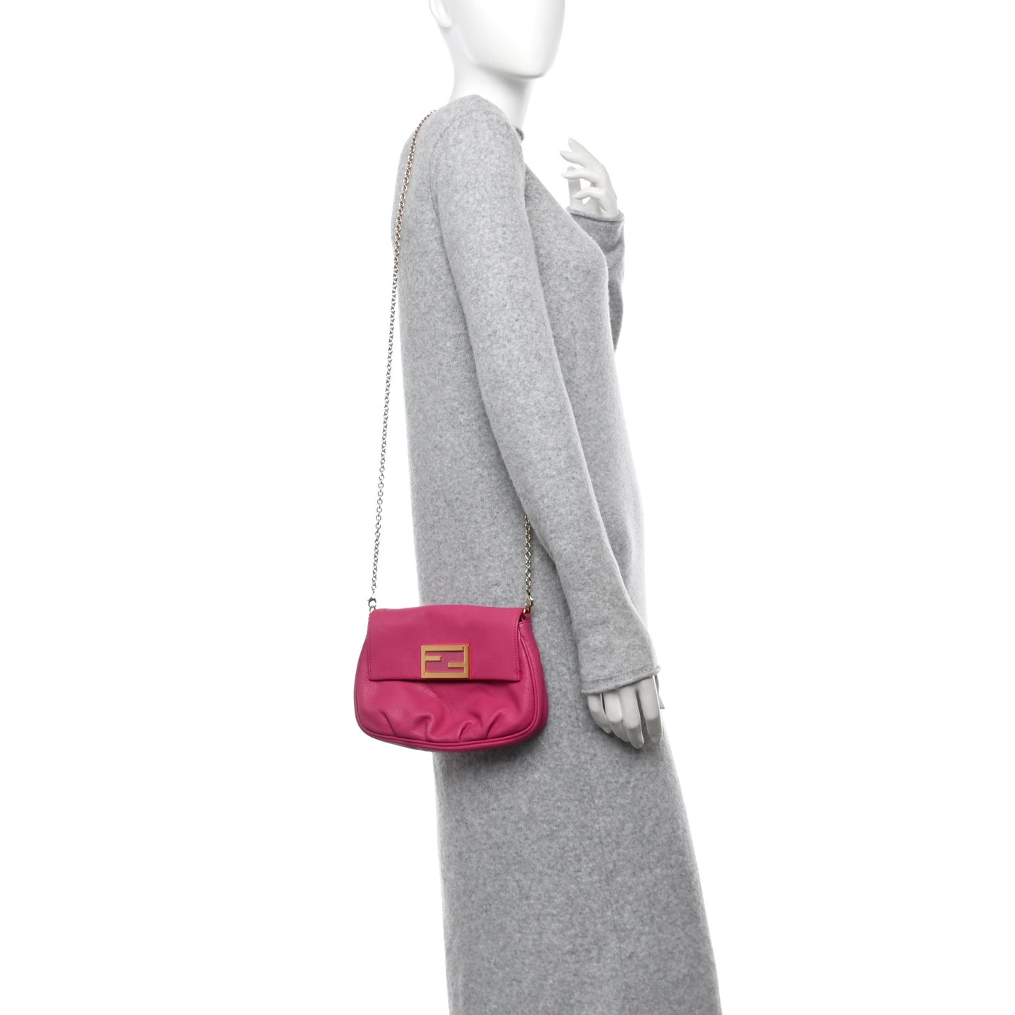 Vitello Flamingo Fendista Pouchette Crossbody Lampone