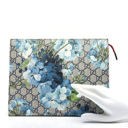 Gucci GG Supreme Monogram Blooms Large Cosmetic Case Beige Blue Navy Hibiscus Red 2 of 12