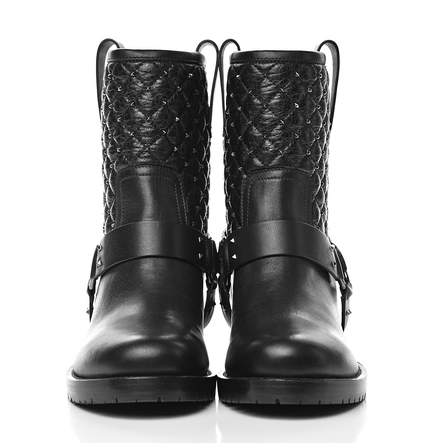 Valentino Garavani Calfskin Crackled Lambskin Rockstud Spike 20mm Biker Boots 37.5 Black 2 of 11