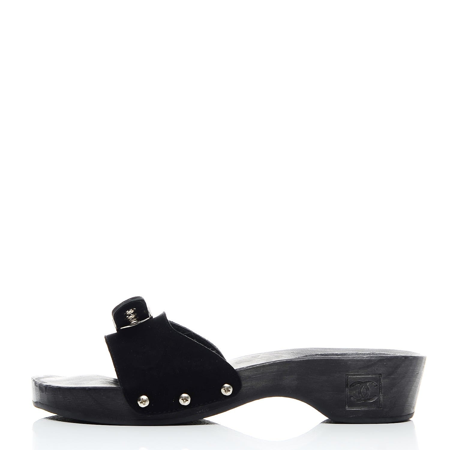 Chanel Suede CC Buckle Clogs 36 Black 1 of 13