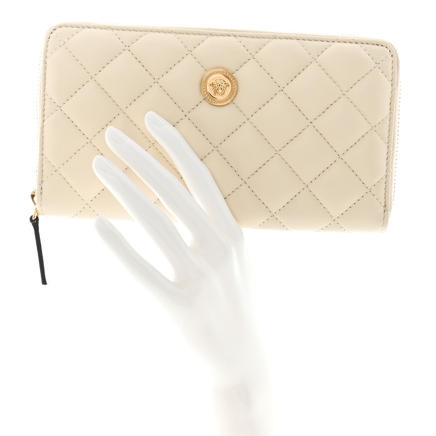 Nappa Quilted Medusa Zip Around Wallet Off White