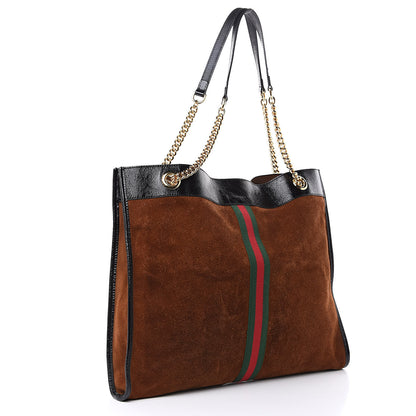 Gucci Suede Patent Large Rajah Chain Tote Nocciola Black 4 of 11