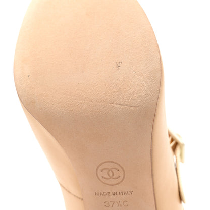 Chanel Lambskin Tri Color Cap Toe Mary Jane Pumps 37.5 Beige Black White 10 of 16