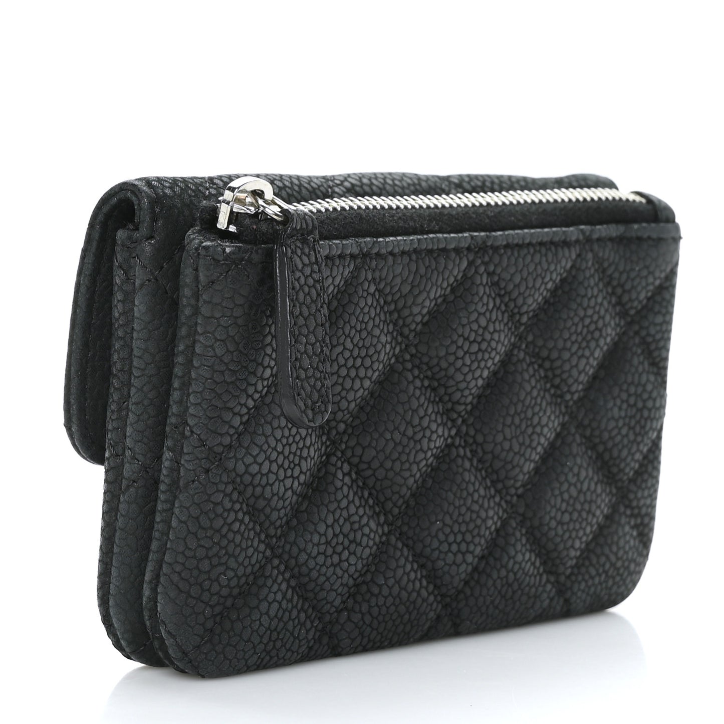 Iridescent Caviar Quilted Coin Purse Black