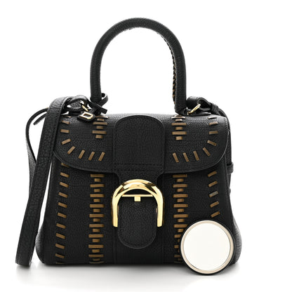 Delvaux Crispy Calfskin Tribal Stitch Mini Brillant Satchel Black Bronze 3 of 11