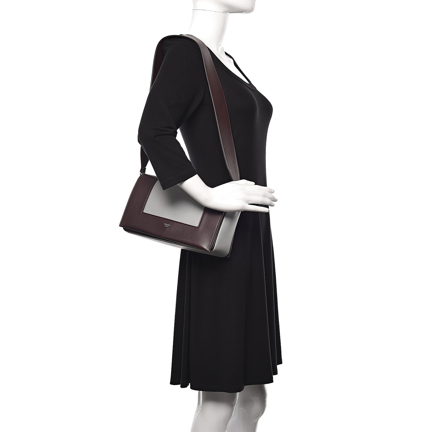 Shiny Smooth Calfskin Medium Frame Shoulder Bag Burgundy Pearl Blue