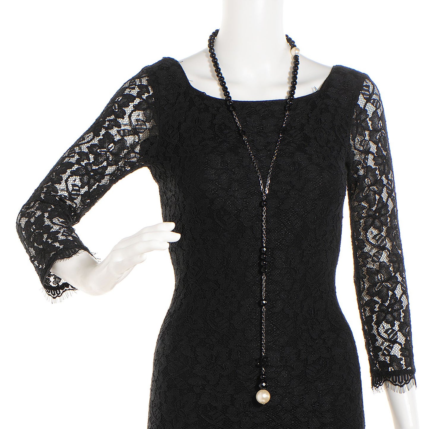 Pearl Beaded CC Long Necklace Ruthenium Black