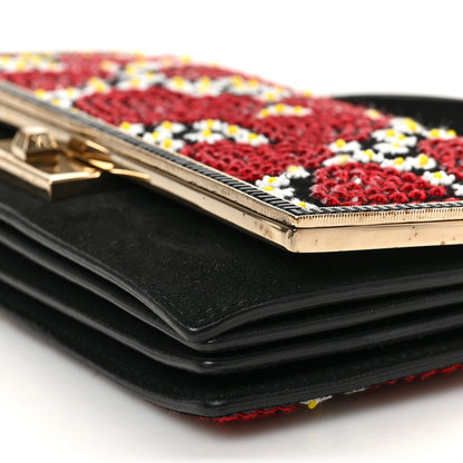 Valentino Garavani Suede Beaded Sequin Embellished Clutch Red Black 8 of 8