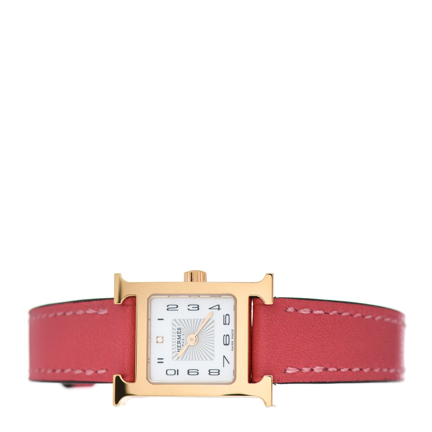 Hermes Stainless Steel Swift Diamond 17.2mm Heure H Hour Quartz Watch Rose Azalee 2 of 5
