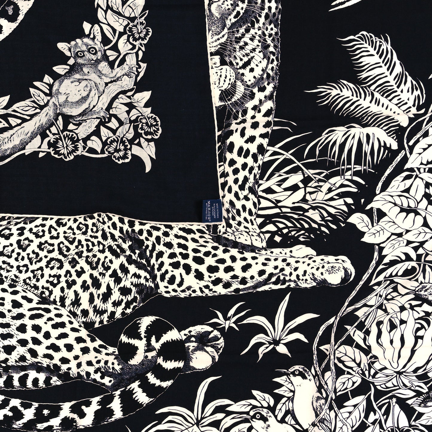Cashmere Silk Jungle Love Tattoo Shawl 140 Bleu Black White