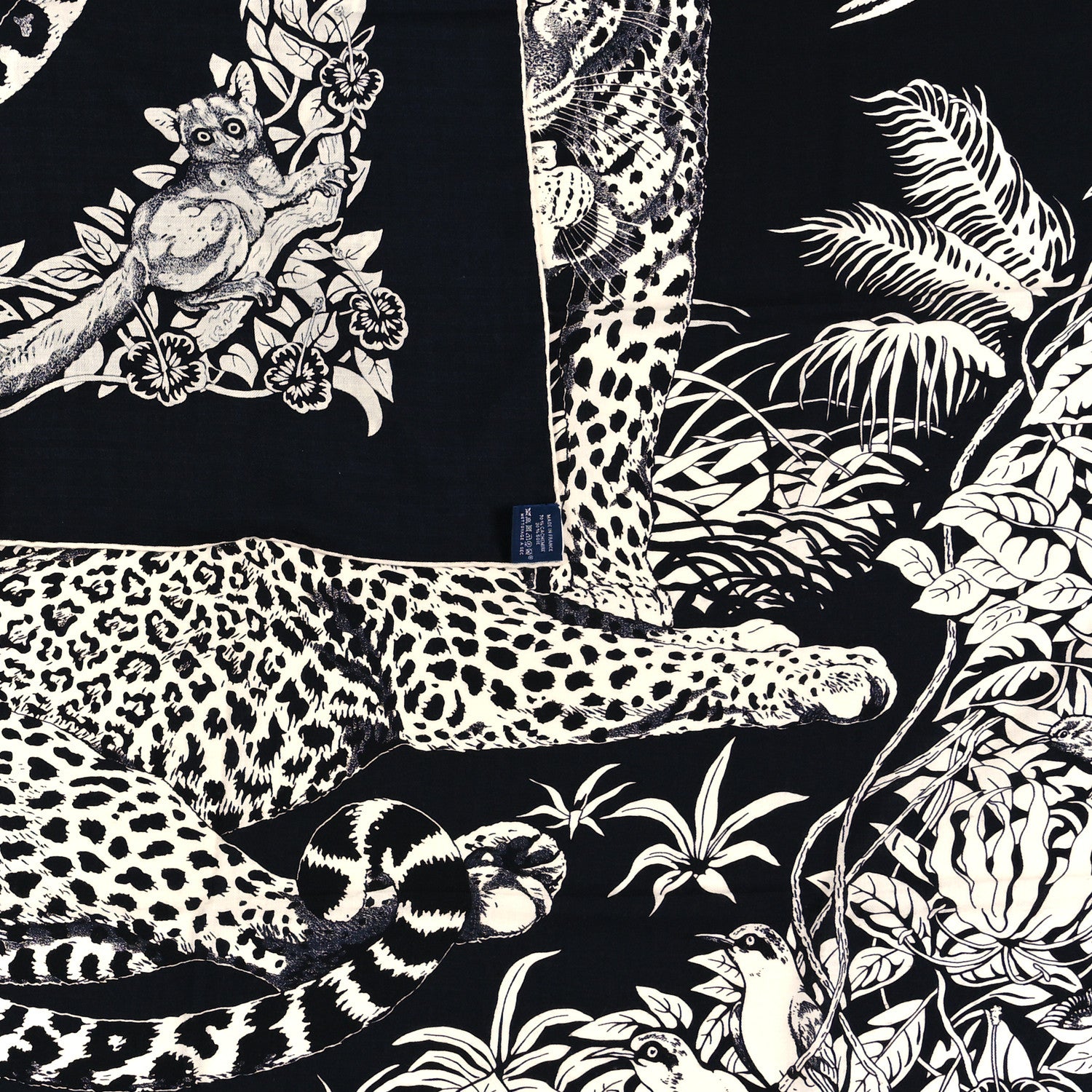 Hermes Cashmere Silk Jungle Love Tattoo Shawl 140 Bleu Black White 4 of 5