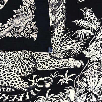 Hermes Cashmere Silk Jungle Love Tattoo Shawl 140 Bleu Black White 4 of 5
